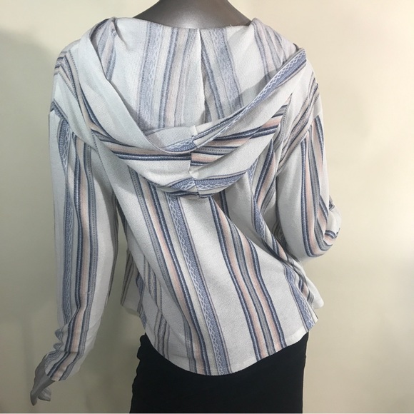 WallFlower Vintage Classic Baja Stripe V-Neck Hoodie Size Large Light Weight - Picture 7 of 16